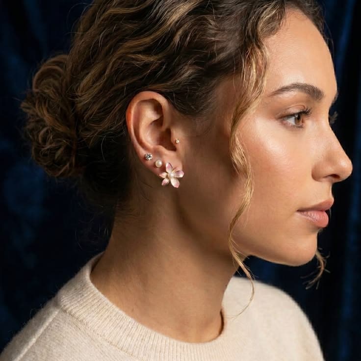 Blush Blossom & Pearl Stud Earring