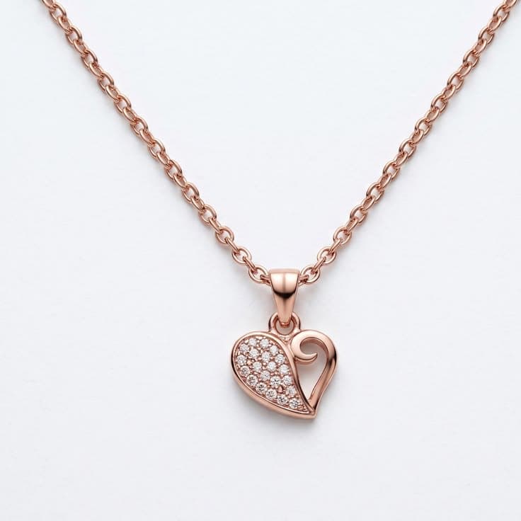 Rose Gold Sparkle & Swirl Heart Necklace 